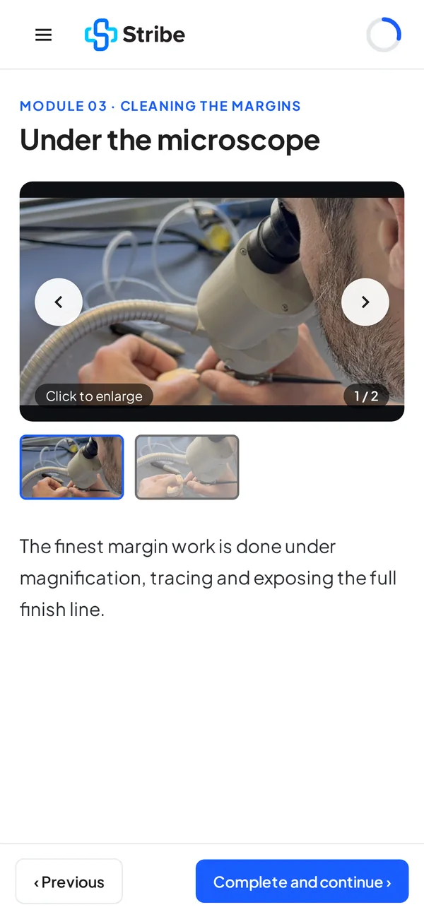 The Master Model course on iPhone: a lesson on margin work under the microscope